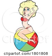 Poster, Art Print Of Cartoon Clipart Woman Modeling A Bikini On A Giant Beach Ball