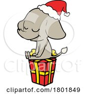 Poster, Art Print Of Cartoon Clipart Christmas Elephant On A Gift
