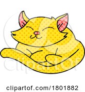 Poster, Art Print Of Cartoon Clipart Resting Cat With Dot Printed Style