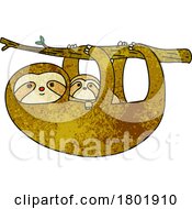 Cartoon Clipart Mamma And Baby Sloths Hanging From A Branch