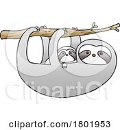 Cartoon Clipart Mamma And Baby Sloths Hanging From A Branch