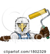 Poster, Art Print Of Eagle Painter Decorator Paint Roller Mascot Man