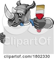 Poster, Art Print Of Rhino Painter Decorator Paint Brush Mascot Man