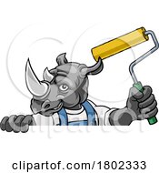 Poster, Art Print Of Rhino Painter Decorator Paint Roller Mascot Man