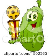 Poster, Art Print Of Cartoon Clipart Pickleball Pickle Mascot Holding A Trophy