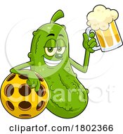 Poster, Art Print Of Cartoon Clipart Pickleball Pickle Mascot Holding A Beer