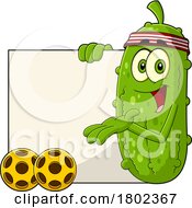 Cartoon Clipart Pickleball Pickle Mascot Presenting A Sign