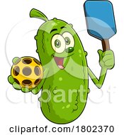 Poster, Art Print Of Cartoon Clipart Pickleball Pickle Mascot Holding A Paddle