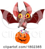 Cartoon Clipart Vampire Bat With A Pumpkin Halloween Candy Bucket