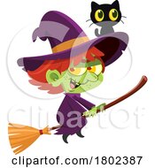 Poster, Art Print Of Cartoon Clipart Halloween Witch Flying With A Black Cat On Her Hat