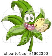 Poster, Art Print Of Cartoon Clipart Cannabis Marijuana Pot Leaf Character Munching On A Cookie