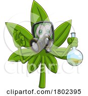 Poster, Art Print Of Cartoon Clipart Cannabis Marijuana Pot Leaf Character Wearing A Mask And Holding A Bong