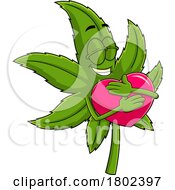 Poster, Art Print Of Cartoon Clipart Cannabis Marijuana Pot Leaf Character Hugging A Heart