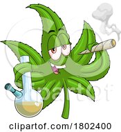 Cartoon Clipart Cannabis Marijuana Pot Leaf Character Smoking A Doobie And Holding A Bong