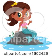 Poster, Art Print Of Cartoon Clipart Of A Mermaid Sitting On A Rock