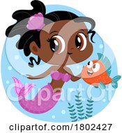 Cartoon Clipart Of A Mermaid Swimming With A Fish by Hit Toon