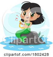 Poster, Art Print Of Cartoon Clipart Of A Mermaid Playing A Lyre On A Rock