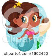 Poster, Art Print Of Cartoon Clipart Of A Mermaid Holding A Shell
