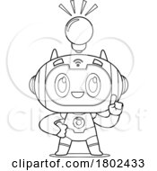 Cartoon Black And White Clipart Robot With An Idea by Hit Toon