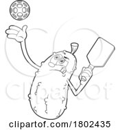 Cartoon Black And White Clipart Pickleball Pickle Mascot With A Paddle