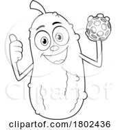 Poster, Art Print Of Cartoon Black And White Clipart Pickleball Pickle Mascot Giving A Thumb Up