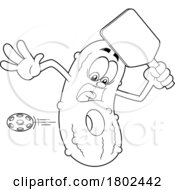 Cartoon Black And White Clipart Pickleball Pickle Mascot With A Ball Making A Hole by Hit Toon