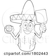 Poster, Art Print Of Cartoon Black And White Clipart Mexican Pickleball Pickle Mascot