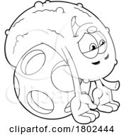 Cartoon Black And White Clipart Pickleball Pickle Mascot Stretching Its Back Over A Ball