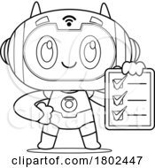 Cartoon Black And White Clipart Robot Holding A Check List by Hit Toon
