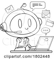 Poster, Art Print Of Cartoon Black And White Clipart Robot Providing Customer Service