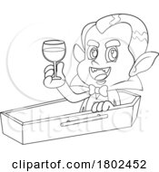 Poster, Art Print Of Cartoon Black And White Clipart Halloween Vampire Drinking Blood In A Coffin