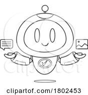 Poster, Art Print Of Cartoon Black And White Clipart Robot Holding Message And Photo Icons