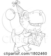Cartoon Black And White Clipart Birthday Dinosaur by Hit Toon