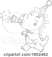 Cartoon Black And White Clipart Birthday Dinosaur