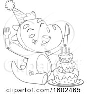 Poster, Art Print Of Cartoon Black And White Clipart Birthday Dinosaur