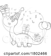 Poster, Art Print Of Cartoon Black And White Clipart Birthday Dinosaur