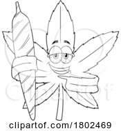 Poster, Art Print Of Cartoon Black And White Clipart Cannabis Marijuana Pot Leaf Character Holding A Doobie