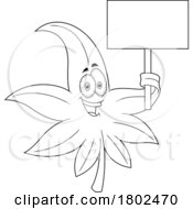 Cartoon Black And White Clipart Cannabis Marijuana Pot Leaf Character With A Sign