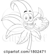 Poster, Art Print Of Cartoon Black And White Clipart Cannabis Marijuana Pot Leaf Character Munching On A Cookie