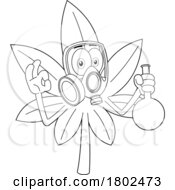 Poster, Art Print Of Cartoon Black And White Clipart Cannabis Marijuana Pot Leaf Character Wearing A Mask And Holding A Bong
