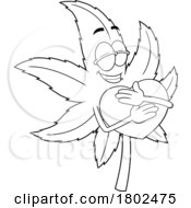 Poster, Art Print Of Cartoon Black And White Clipart Cannabis Marijuana Pot Leaf Character Hugging A Heart
