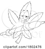 Poster, Art Print Of Cartoon Black And White Clipart Cannabis Marijuana Pot Leaf Character Holding A Doobie
