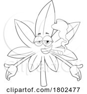 Poster, Art Print Of Cartoon Black And White Clipart Cannabis Marijuana Pot Leaf Character Smoking A Doobie