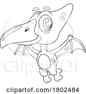 Poster, Art Print Of Cartoon Black And White Clipart Cute Flying Pterodactyl Dinosaur