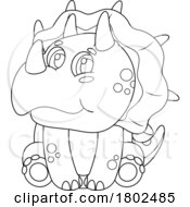 Cartoon Black And White Clipart Baby Triceratops Dinosaur