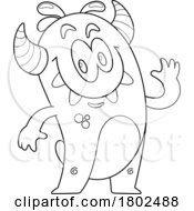 Poster, Art Print Of Cartoon Black And White Clipart Waving Monster
