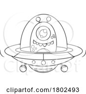Poster, Art Print Of Cartoon Black And White Clipart Cyclops Alien Flying A Uap