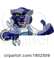 Poster, Art Print Of Panther Plumber Or Mechanic Holding Spanner