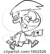 Clipart Black And White Cartoon Boy Running With Cash Money