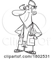 Poster, Art Print Of Clipart Black And White Cartoon Surgeon With Hands On His Hips